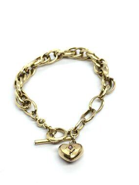 MONET BRACELET Purple Rhinestone Puffy Heart Charm Gold Tone Toggle Link